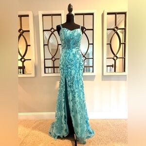 Elegant Blue Sequin Prom Gown